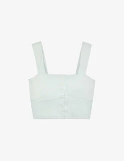 THE KOOPLES Buttoned Stretch-satin Cropped Top