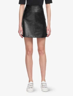 Whistles High-waisted A-lined Leather Mini Skirt -Ted Baker Store R04141044 BLACK ALT03