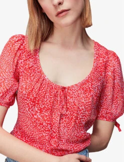 Whistles Leopard-print Puff-sleeved Crepe Top -Ted Baker Store R04141703 MULTICOLOURED ALT02