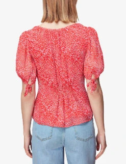 Whistles Leopard-print Puff-sleeved Crepe Top -Ted Baker Store R04141703 MULTICOLOURED ALT03