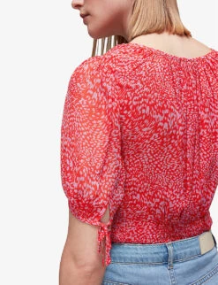 Whistles Leopard-print Puff-sleeved Crepe Top -Ted Baker Store R04141703 MULTICOLOURED ALT04