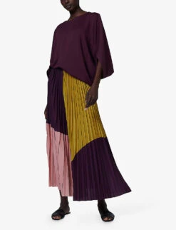 Geometric-pattern Pleated Woven Maxi Skirt -Ted Baker Store R04141916 BURGUNDYMUSTRDROSE ALT02