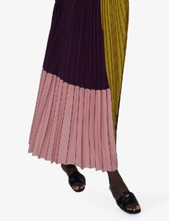 Geometric-pattern Pleated Woven Maxi Skirt -Ted Baker Store R04141916 BURGUNDYMUSTRDROSE ALT04