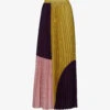 Geometric-pattern Pleated Woven Maxi Skirt -Ted Baker Store R04141916 BURGUNDYMUSTRDROSE M