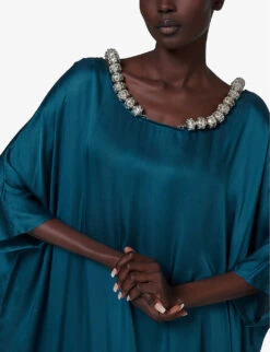Beaded-trim Satin Maxi Kaftan -Ted Baker Store R04141960 PETROLEUM ALT04