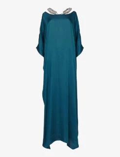Beaded-trim Satin Maxi Kaftan