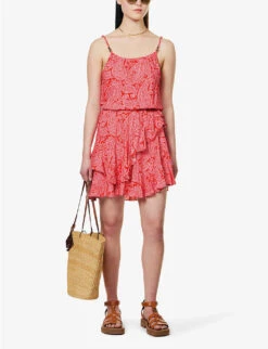 Paisley-print Ruffle-trim Woven Mini Dress -Ted Baker Store R04142186 PRTPRT ALT01