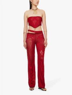 Birthing Venus Abstract-pattern Organic Cotton-blend Knitted Top -Ted Baker Store R04142480 RED ALT01