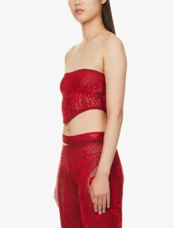 Birthing Venus Abstract-pattern Organic Cotton-blend Knitted Top -Ted Baker Store R04142480 RED ALT02