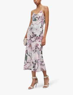 AllSaints Bryony Leondra Floral-print Bias-cut Recycled-polyester Midi Dress -Ted Baker Store R04143624 SOFTPINK ALT01