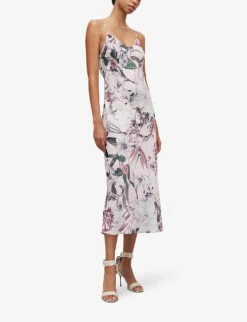 AllSaints Bryony Leondra Floral-print Bias-cut Recycled-polyester Midi Dress -Ted Baker Store R04143624 SOFTPINK ALT02
