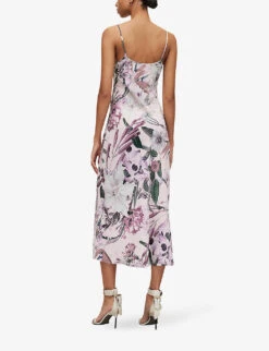 AllSaints Bryony Leondra Floral-print Bias-cut Recycled-polyester Midi Dress -Ted Baker Store R04143624 SOFTPINK ALT03