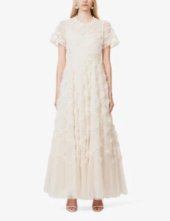 Evelyn Ruffled Recycled-polyester Gown -Ted Baker Store R04143942 CREAM ALT02