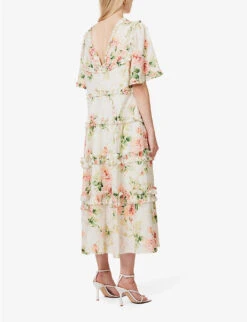 Harlequin Rose Floral-print Organic-cotton Midi Dress -Ted Baker Store R04143943 MOONSHINE ALT03
