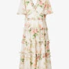Harlequin Rose Floral-print Organic-cotton Midi Dress -Ted Baker Store R04143943 MOONSHINE M