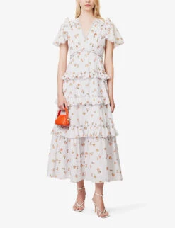 Floral-print Tiered-hem Organic-cotton Midi Dress 8 Floral-print Tiered-hem Organic-cotton Midi Dress -Ted Baker Store R04143952 CORNFLOWERBLUE ALT01