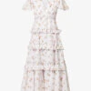 Floral-print Tiered-hem Organic-cotton Midi Dress -Ted Baker Store R04143952 CORNFLOWERBLUE M