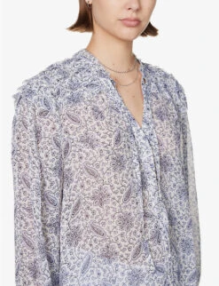 Paige Margret Floral-pattern Silk Blouse 11 Paige Margret Floral-pattern Silk Blouse -Ted Baker Store R04144134 WHITEPERIWINKLE ALT04