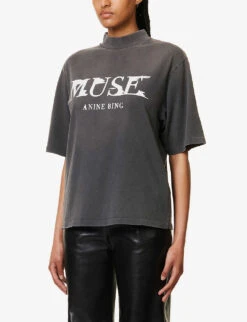 ANINE BING Painted Muse Graphic-print Organic-cotton T-shirt -Ted Baker Store R04146352 WASHEDBLACK ALT02