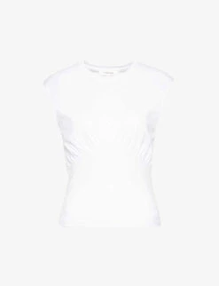 FRAME Gathered-detail Scoop-neck Organic-cotton Top