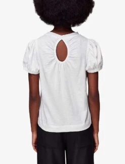 Whistles Puff-sleeved Keyhole Cotton-jersey T-shirt -Ted Baker Store R04146881 WHITE ALT03