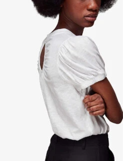 Whistles Puff-sleeved Keyhole Cotton-jersey T-shirt -Ted Baker Store R04146881 WHITE ALT04