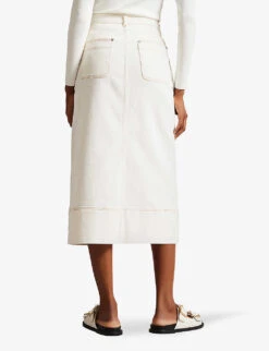 Ted Baker Jomana High-waisted Front-slit Stretch-denim Midi Skirt -Ted Baker Store R04146901 IVORY ALT03