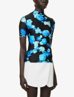 Coperni Floral-print High-neck Stretch-woven Top -Ted Baker Store R04147532 BLUEBLACKBLBLAK ALT02