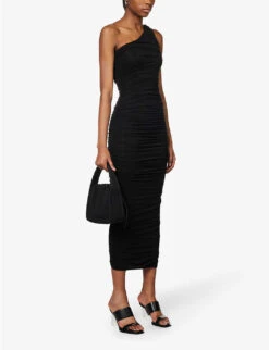 GOOD AMERICAN Ruched One-shoulder Stretch-rayon Maxi Dress -Ted Baker Store R04147933 BLACK001 ALT02