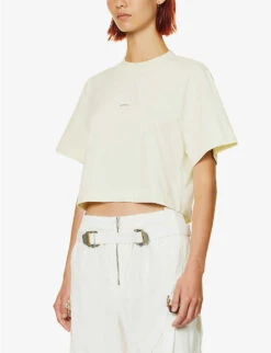 Logo-print Cropped Cotton T-shirt -Ted Baker Store R04149013 BEIGE ALT02