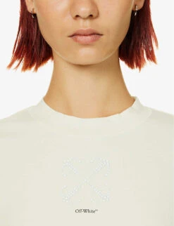 Logo-print Cropped Cotton T-shirt -Ted Baker Store R04149013 BEIGE ALT04