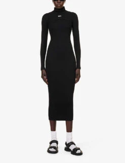 Stamp Logo-print Stretch-cotton Midi Dress -Ted Baker Store R04149021 BLACKWHIT ALT01