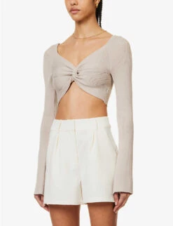 Maisie V-neck Knitted Crop Top -Ted Baker Store R04149661 TAUPE ALT02