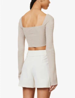 Maisie V-neck Knitted Crop Top -Ted Baker Store R04149661 TAUPE ALT03
