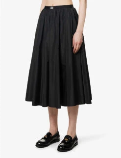 Miu Miu Pleated Elasticated-waistband Satin Midi Skirt -Ted Baker Store R04149730 NERO ALT02