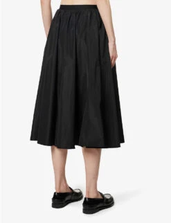 Miu Miu Pleated Elasticated-waistband Satin Midi Skirt -Ted Baker Store R04149730 NERO ALT03