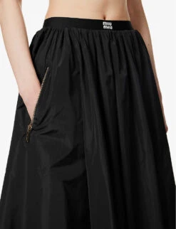 Miu Miu Pleated Elasticated-waistband Satin Midi Skirt -Ted Baker Store R04149730 NERO ALT04
