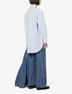 Miu Miu Pin-stripe Curved-hem Cotton-poplin Shirt -Ted Baker Store R04149731 CELESTE ALT01