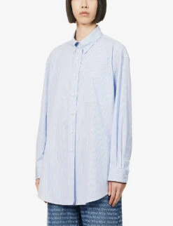 Miu Miu Pin-stripe Curved-hem Cotton-poplin Shirt -Ted Baker Store R04149731 CELESTE ALT02