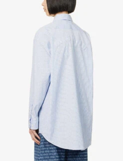 Miu Miu Pin-stripe Curved-hem Cotton-poplin Shirt -Ted Baker Store R04149731 CELESTE ALT03