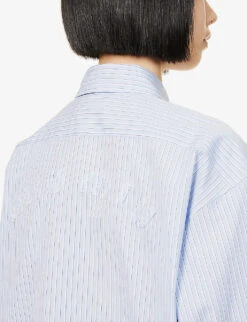 Miu Miu Pin-stripe Curved-hem Cotton-poplin Shirt -Ted Baker Store R04149731 CELESTE ALT04