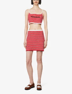 Miu Miu Logo-embroidered Striped Cotton-blend Top -Ted Baker Store R04149736 ROSSOBIANCO ALT01