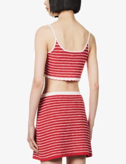 Miu Miu Logo-embroidered Striped Cotton-blend Top -Ted Baker Store R04149736 ROSSOBIANCO ALT03