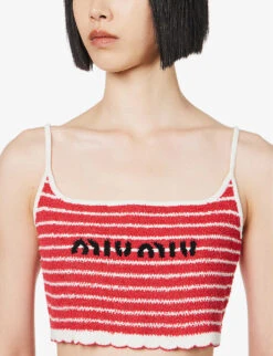 Miu Miu Logo-embroidered Striped Cotton-blend Top -Ted Baker Store R04149736 ROSSOBIANCO ALT04