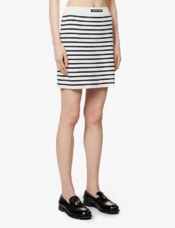 Miu Miu Striped-pattern High-rise Cotton-knit Mini Skirt -Ted Baker Store R04149737 BIANCOBLU ALT02