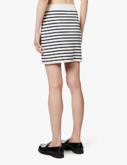 Miu Miu Striped-pattern High-rise Cotton-knit Mini Skirt -Ted Baker Store R04149737 BIANCOBLU ALT03