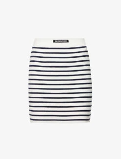 Miu Miu Striped-pattern High-rise Cotton-knit Mini Skirt