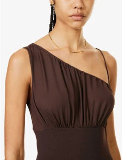 FRAME X Julia Sarr Jamois Asymmetric-neck Silk And Woven Mini Dress -Ted Baker Store R04149886 CHOCOLATEBROWN ALT04