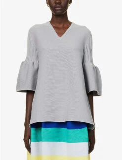 Pottery Flared-sleeves Recycled-polyester Top -Ted Baker Store R04149919 GRAY ALT02