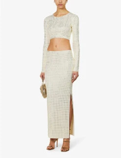 Spara Crystal-embellished High-rise Stretch-woven Midi Skirt -Ted Baker Store R04150186 OFFWHITE ALT01